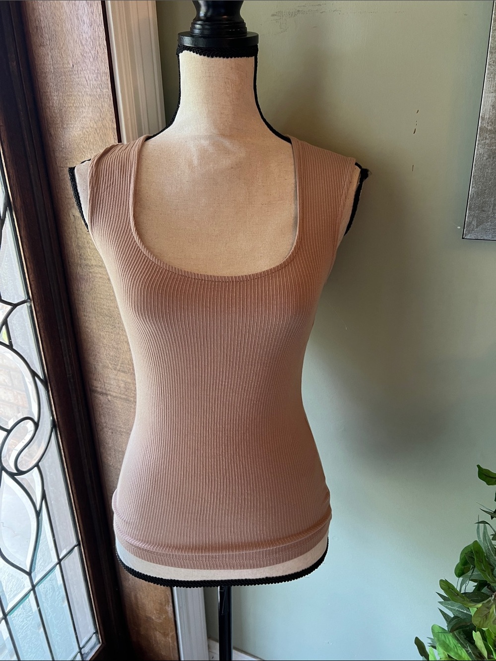 Bar III Ribbed Square-Neck Tank Top - Taupe